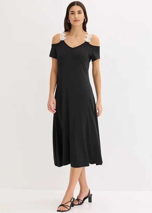 Jerseykjole med heklet blonde, bonprix