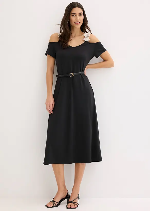 Jerseykjole med heklet blonde, bonprix