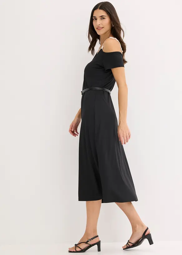 Jerseykjole med heklet blonde, bonprix