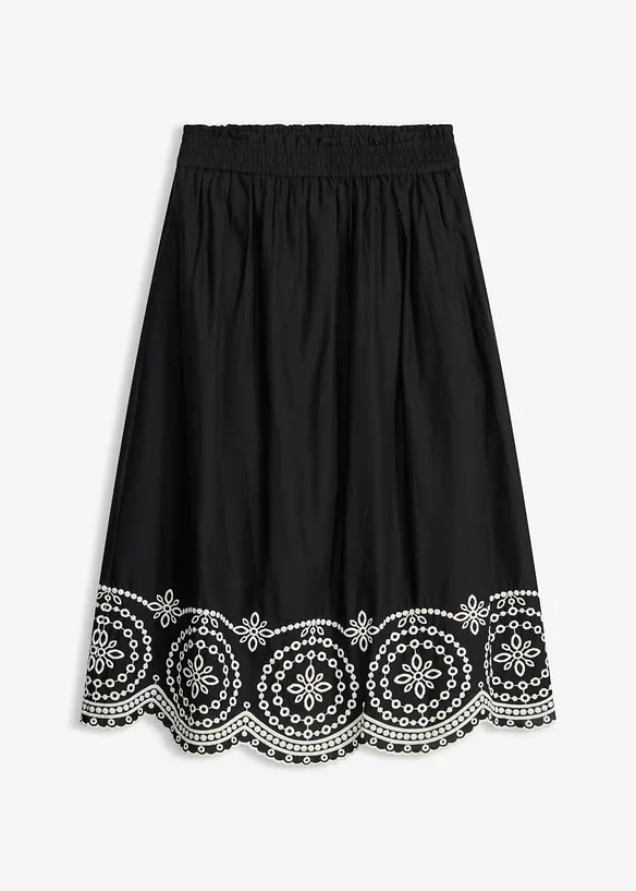 Midiskj&oslash;rt med hullbroderi av 100% bomull, bonprix