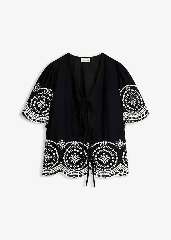 Bluse i 100% bomull med hullbroderier, bonprix