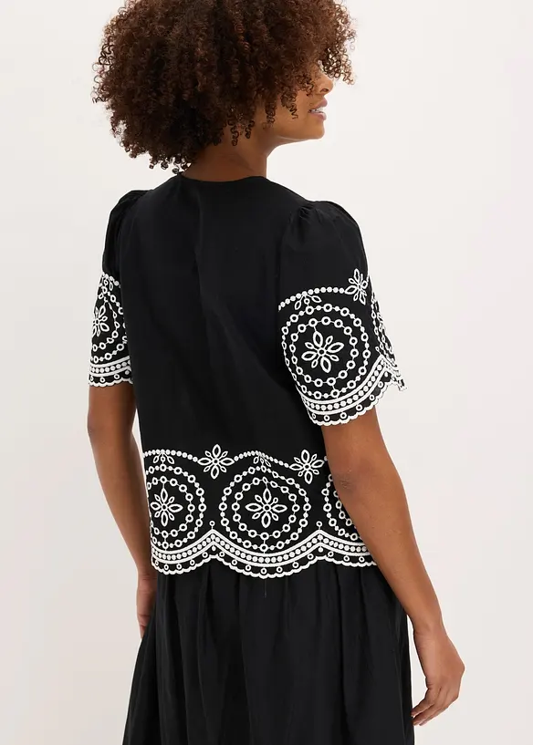 Bluse i 100% bomull med hullbroderier, bonprix