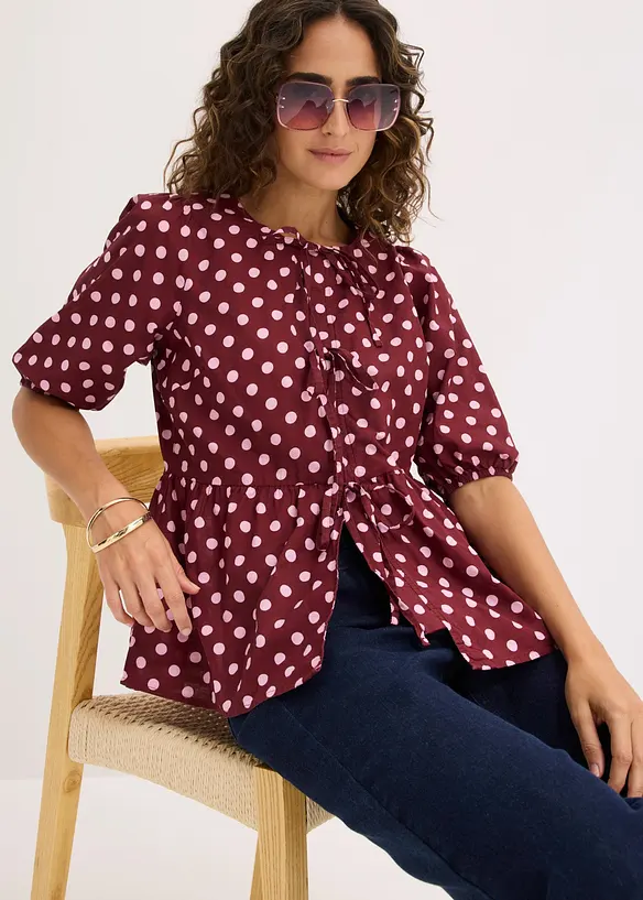 Bluse i 100% bomull med knyting, bonprix