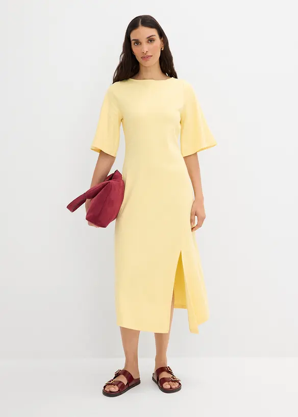 Jerseykjole i 100% &oslash;kologisk bomull med splitt, bonprix