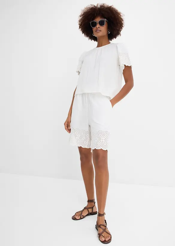 Kortermet bluse av luftig musselin, bonprix