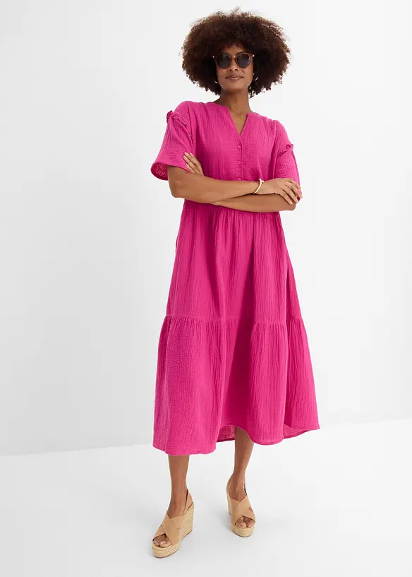 Midikjole i myk musselin, bonprix