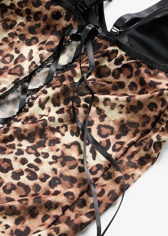 Kjole i leopardm&oslash;nstret mesh, bonprix