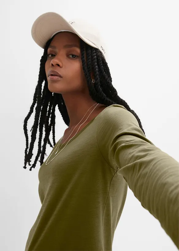 Langermet topp i lett jerseyslub, bonprix