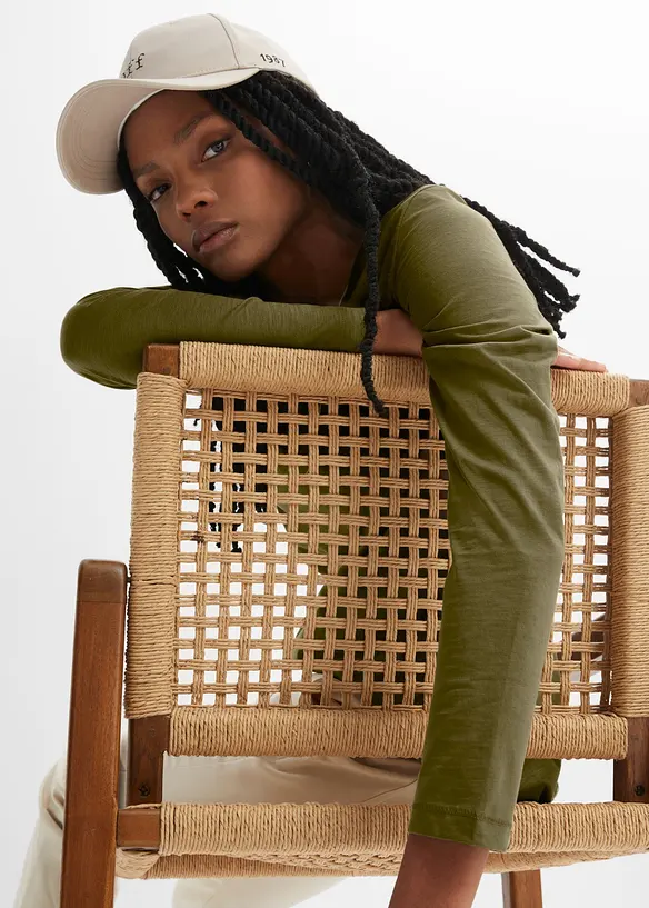 Langermet topp i lett jerseyslub, bonprix