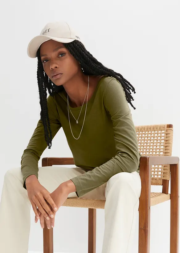 Langermet topp i lett jerseyslub, bonprix