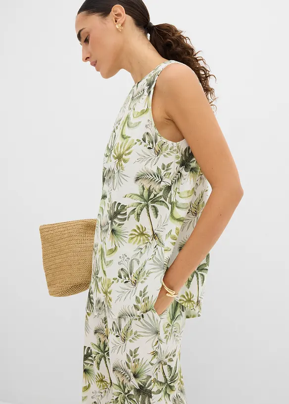 M&oslash;nstret bluse i linblanding, bonprix