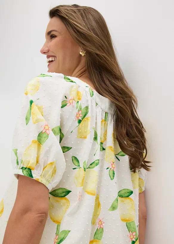 Bomullsbluse med korte ballongermer, bonprix