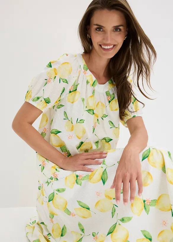 Bomullsbluse med korte ballongermer, bonprix