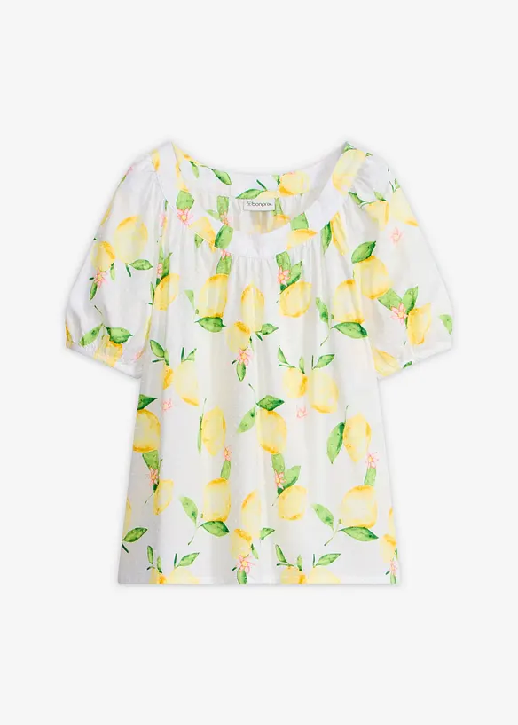 Bomullsbluse med korte ballongermer, bonprix