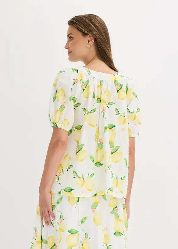 Bomullsbluse med korte ballongermer, bonprix