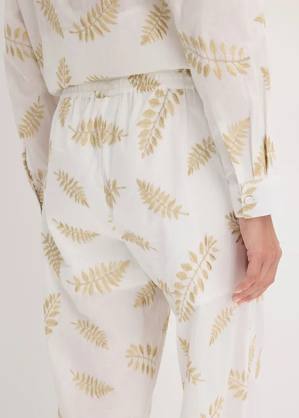 Vid bomullsbukse med broderi, bonprix