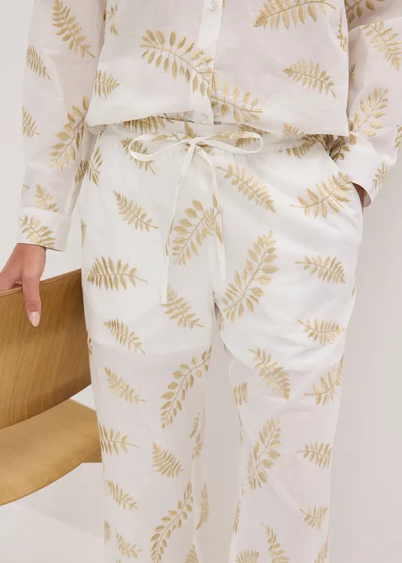Vid bomullsbukse med broderi, bonprix