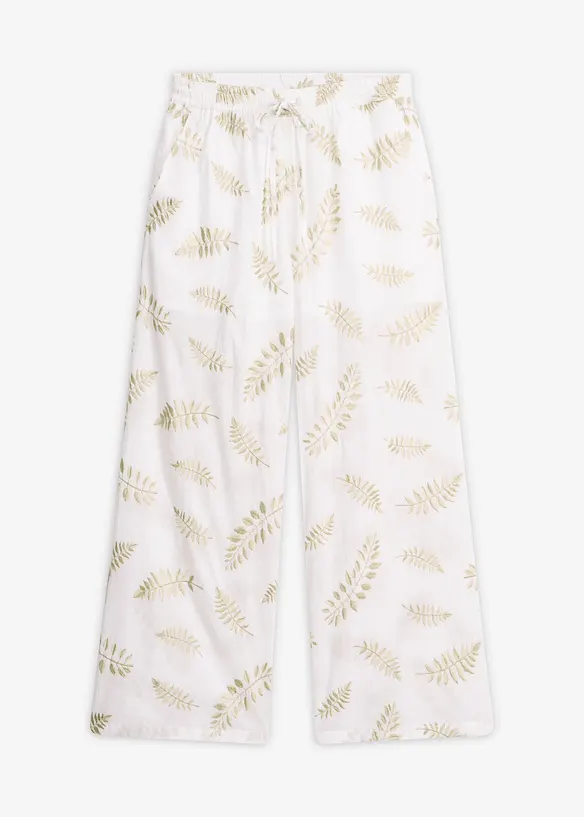 Vid bomullsbukse med broderi, bonprix