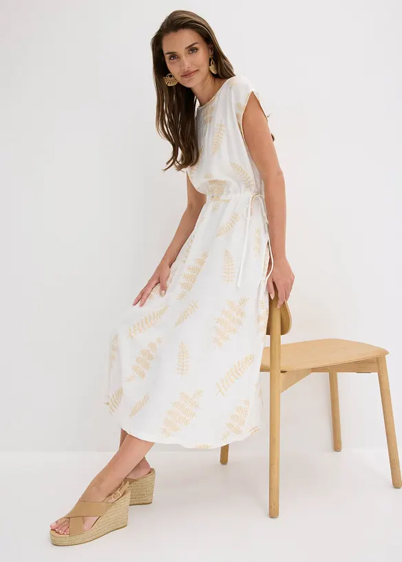 Midikjole med broderier, bonprix