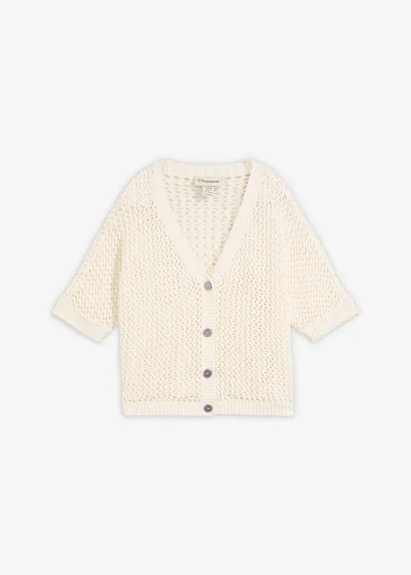 Cardigan med linandel og hullm&oslash;nster, bonprix