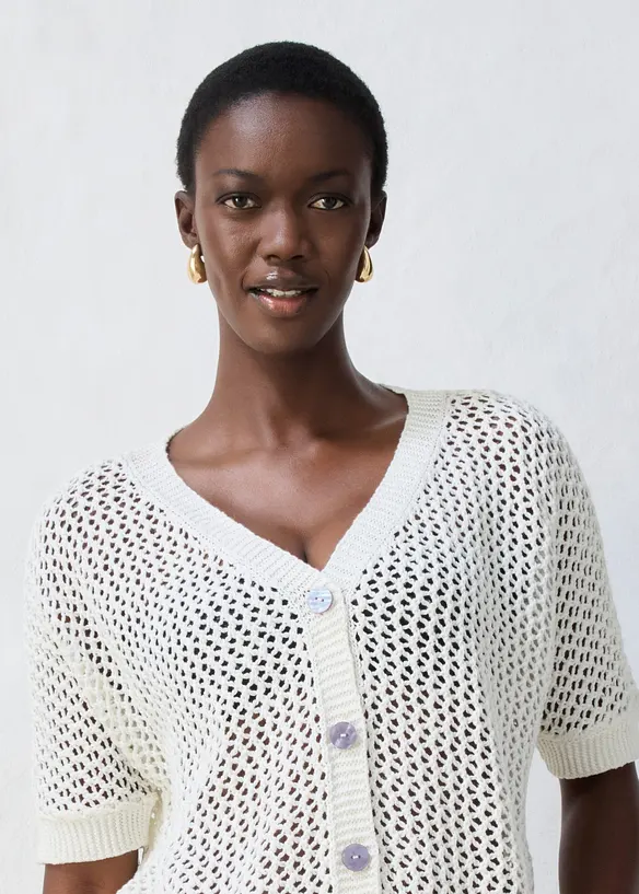 Cardigan med linandel og hullm&oslash;nster, bonprix
