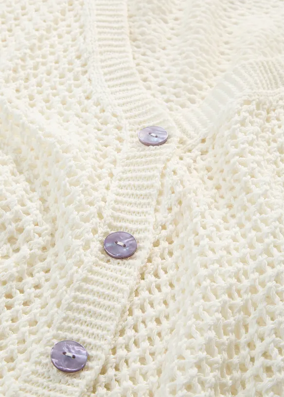 Cardigan med linandel og hullm&oslash;nster, bonprix