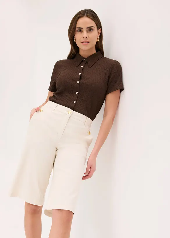 Wide Leg-bermudashorts av elastisk twillmateriale, bonprix