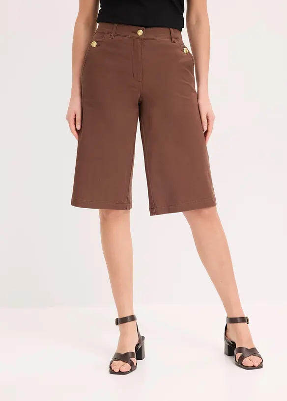 Wide Leg-bermudashorts av elastisk twillmateriale, bonprix