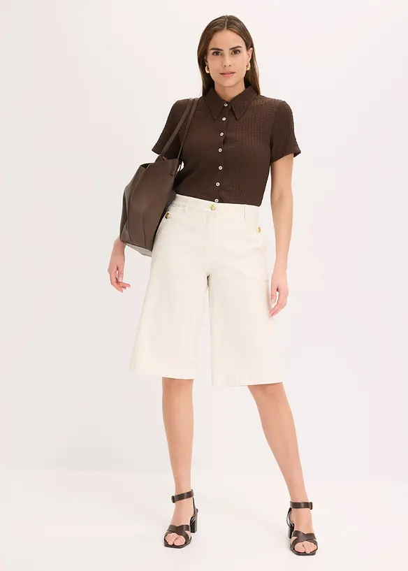 Wide Leg-bermudashorts av elastisk twillmateriale, bonprix