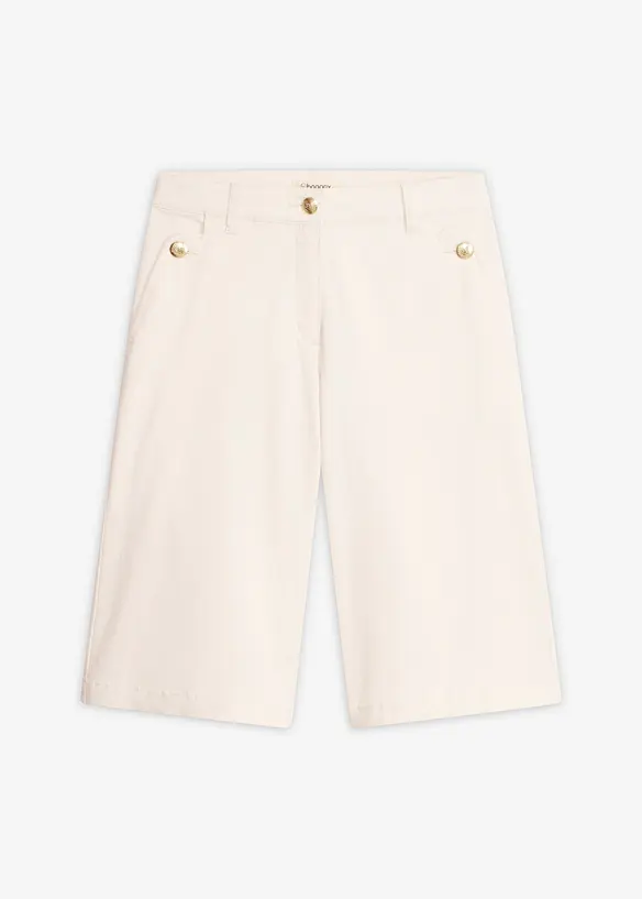 Wide Leg-bermudashorts av elastisk twillmateriale, bonprix