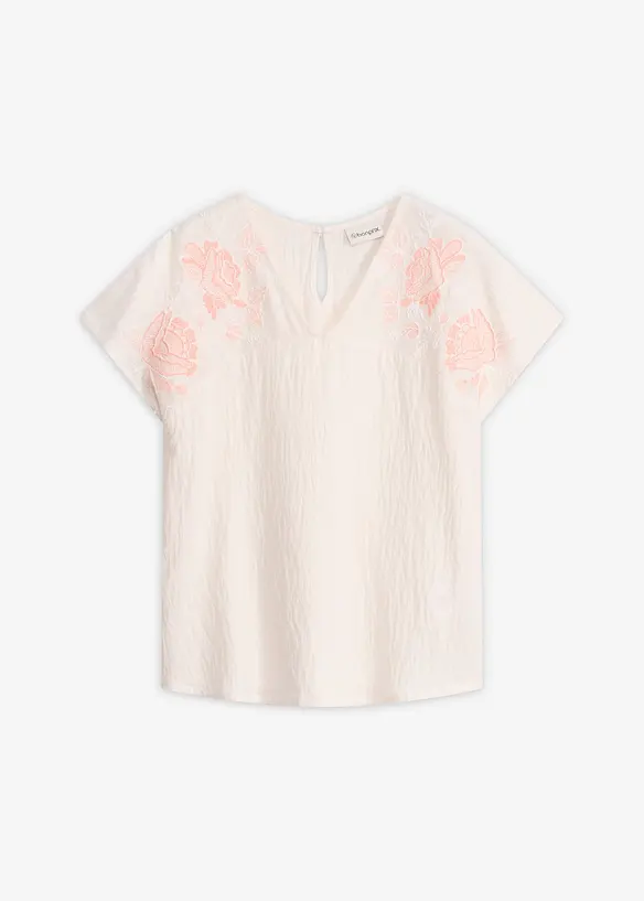 Bluse med blomsterbroderi, bonprix