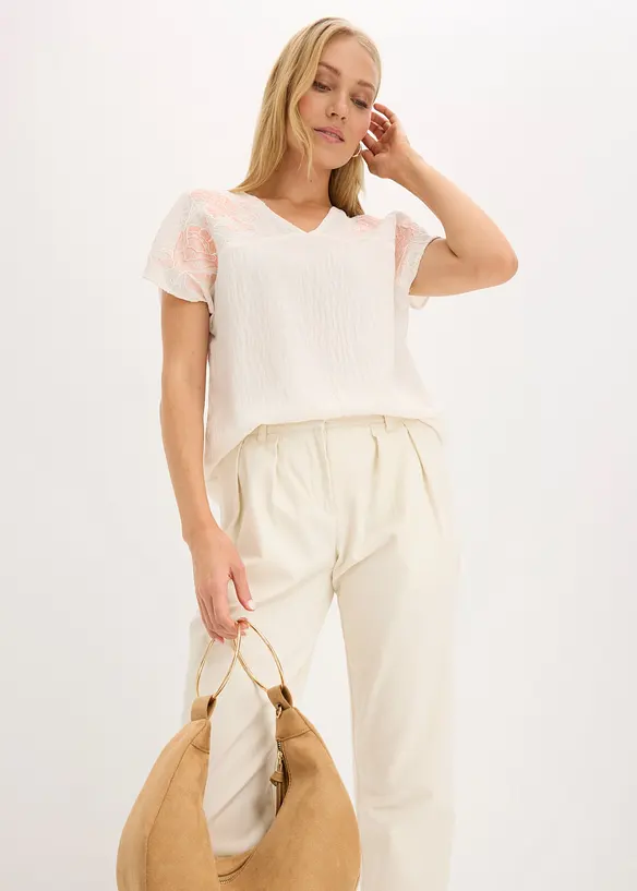 Bluse med blomsterbroderi, bonprix