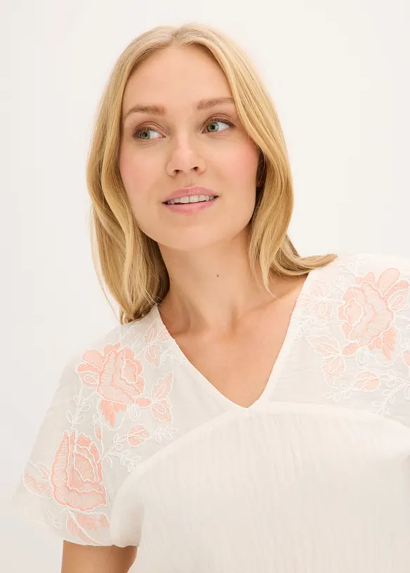 Bluse med blomsterbroderi, bonprix