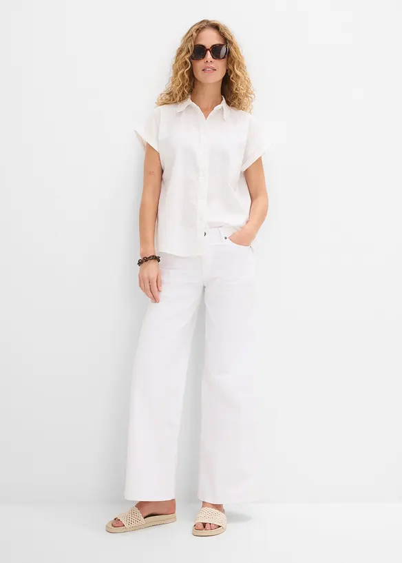 Bomullsbluse med hullbroderi, bonprix