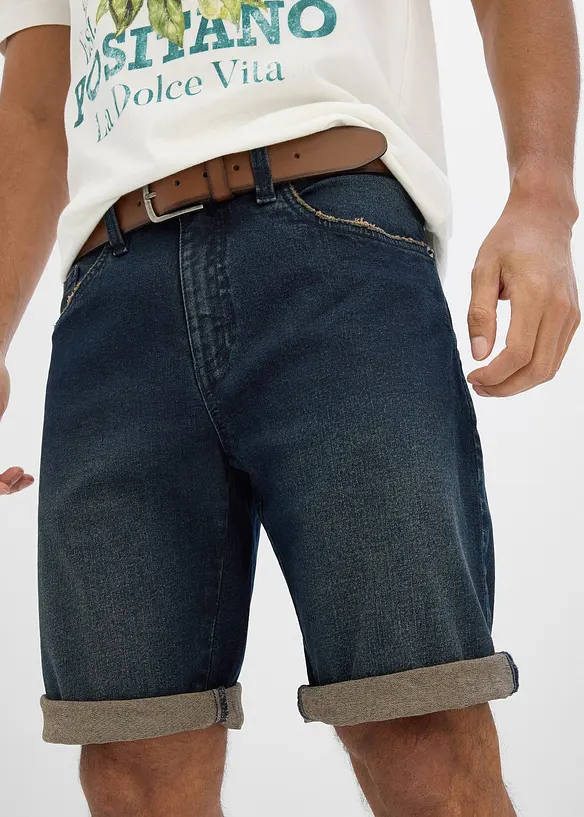 Lang bermudashorts i denim med stretchlinning, Relaxed fit, bonprix