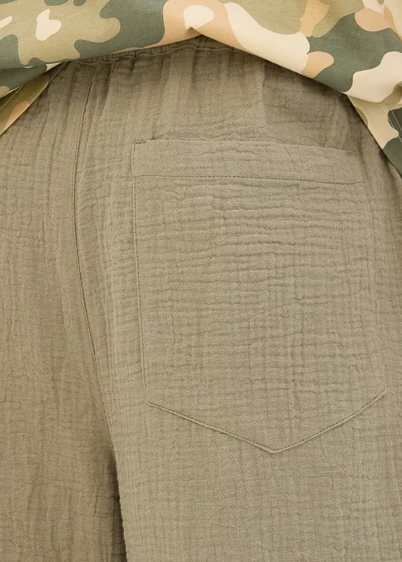 Loose fit-pull on-bukse i myk musselin, tapered, bonprix