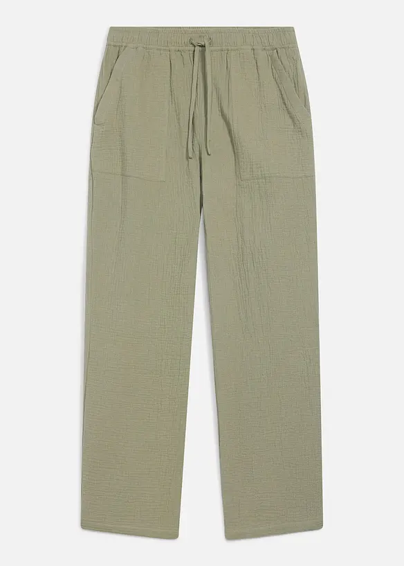 Loose fit-pull on-bukse i myk musselin, tapered, bonprix