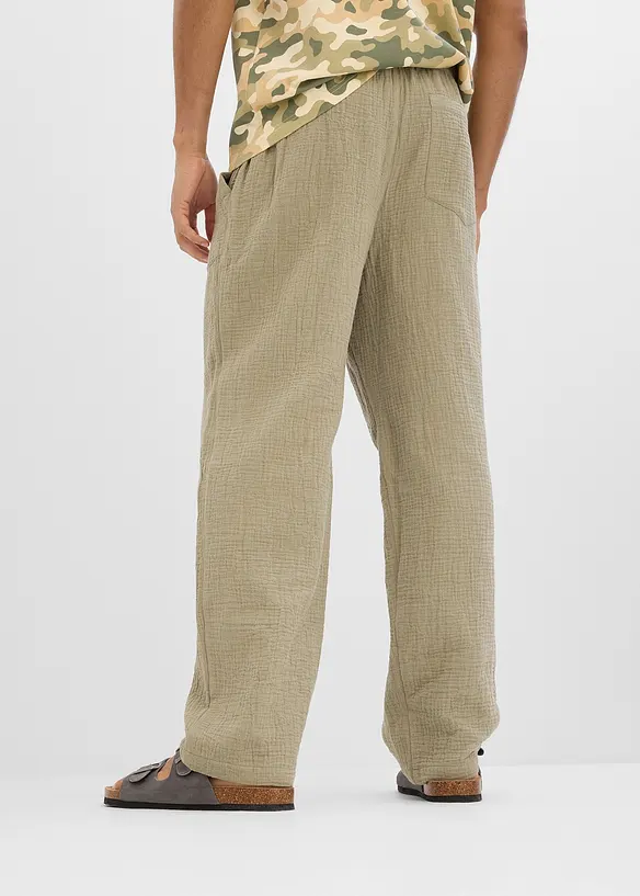 Loose fit-pull on-bukse i myk musselin, tapered, bonprix