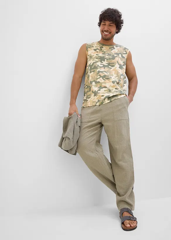 Loose fit-pull on-bukse i myk musselin, tapered, bonprix