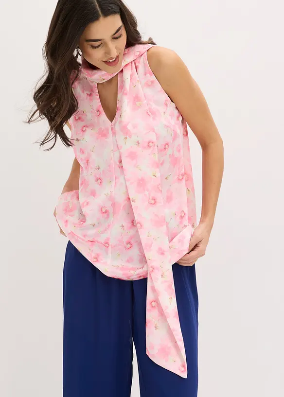 Bluse av glansfull sateng med knytedetalj, bonprix