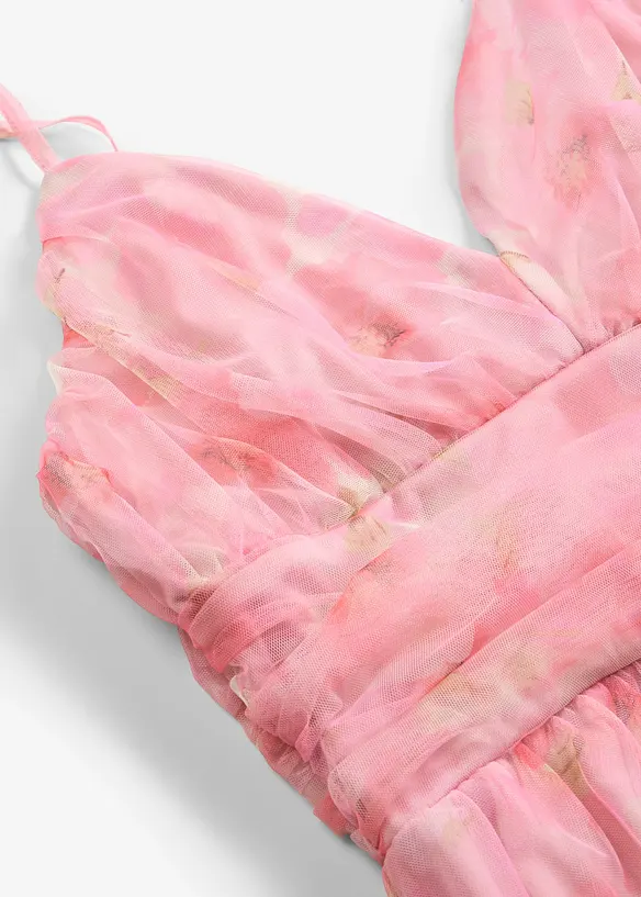 Maxikjole i tynn tyll med drapering, bonprix