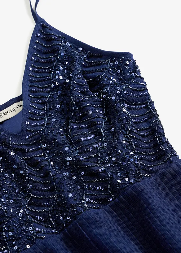 Midikjole med foldeskj&oslash;rt og paljettbroderi, bonprix