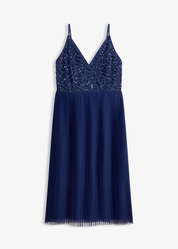 Midikjole med foldeskj&oslash;rt og paljettbroderi, bonprix