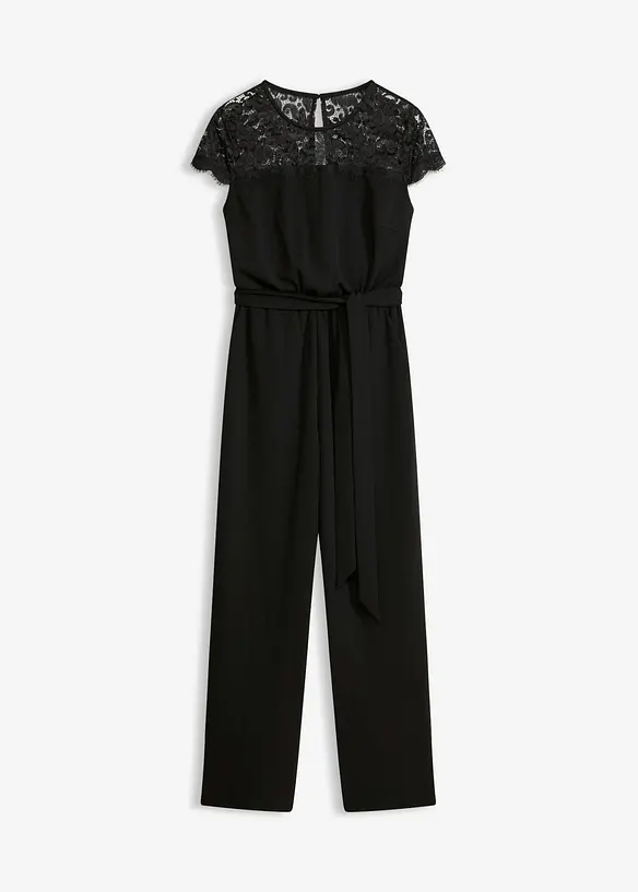 Jumpsuit i fin jersey med blonder, bonprix