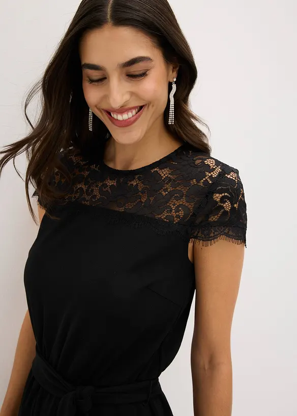 Jumpsuit i fin jersey med blonder, bonprix