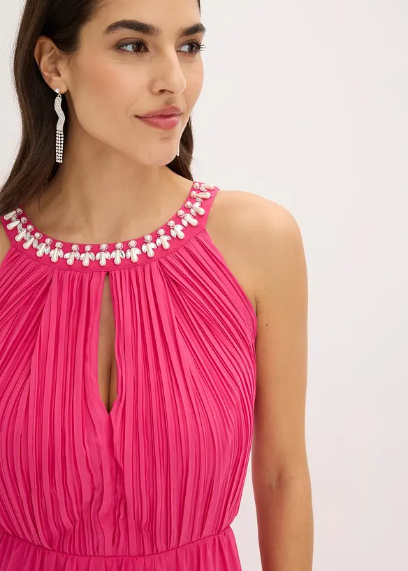 Maxikjole i tynn chiffon med drapering, bonprix