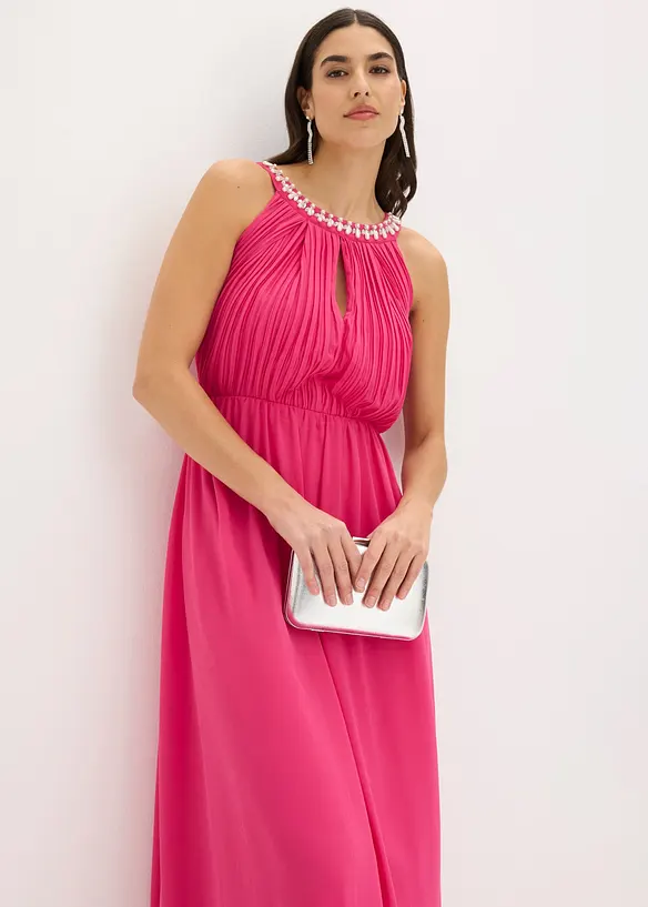 Maxikjole i tynn chiffon med drapering, bonprix