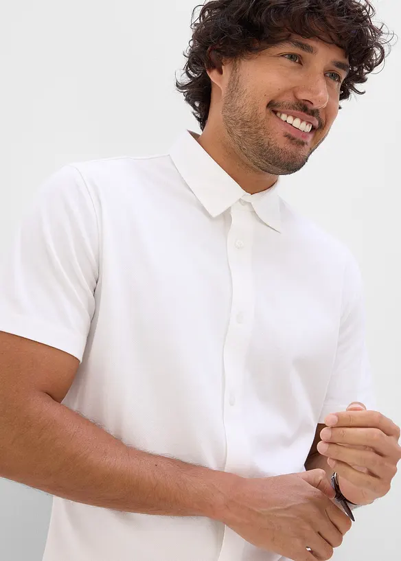 Kortermet skjorte i superstretch pik&eacute;, Slim fit, bonprix