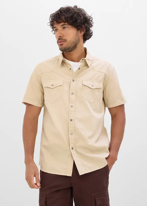 Kortermet skjorte i farget denim, Slim fit, bonprix