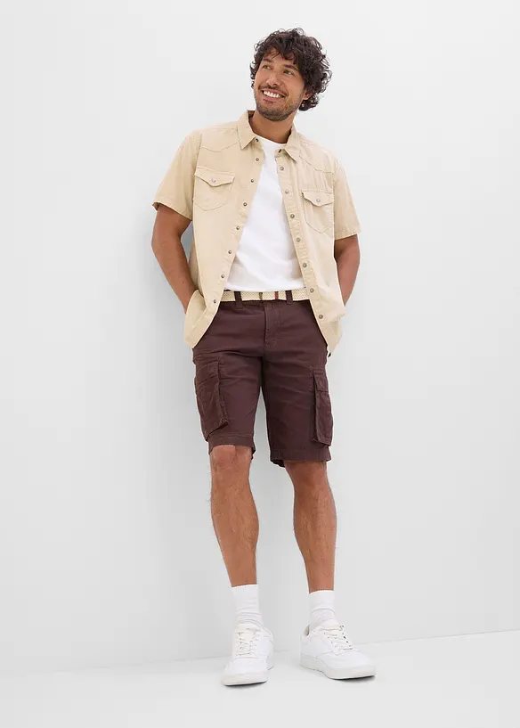 Kortermet skjorte i farget denim, Slim fit, bonprix